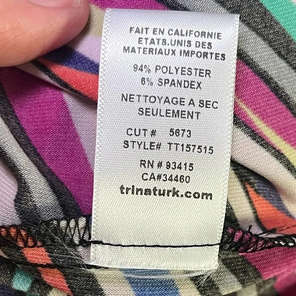 Trina Turk Multi Colored VNeck 3/4 Sleeved Knee Length Midi Dress | Small - Picture 4 of 5